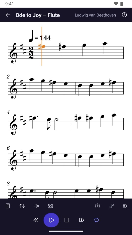 MusicTrainerPro: a score open for practice.